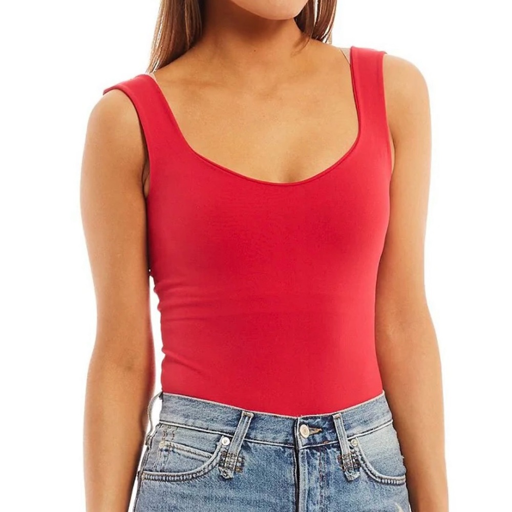 NWOT Women’s Free People Clean Lines Bodysuit Neon Pink/Red